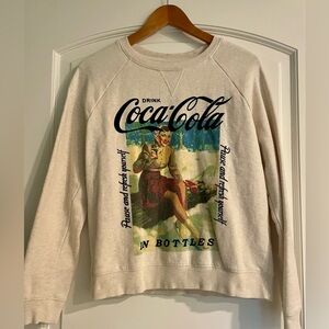 Lucky Brand Coca-Cola Women's Fleece Crewneck Graphic Logo Pullover M Beige
